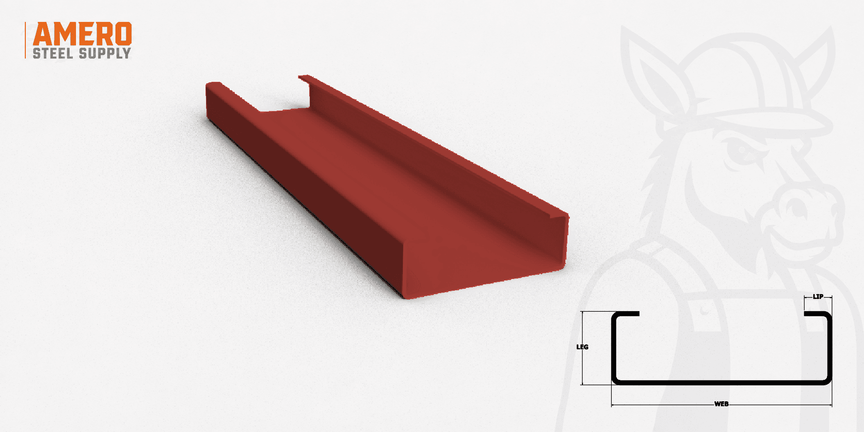 Cee Purlin 12" x 2" x 14ga Red Oxide